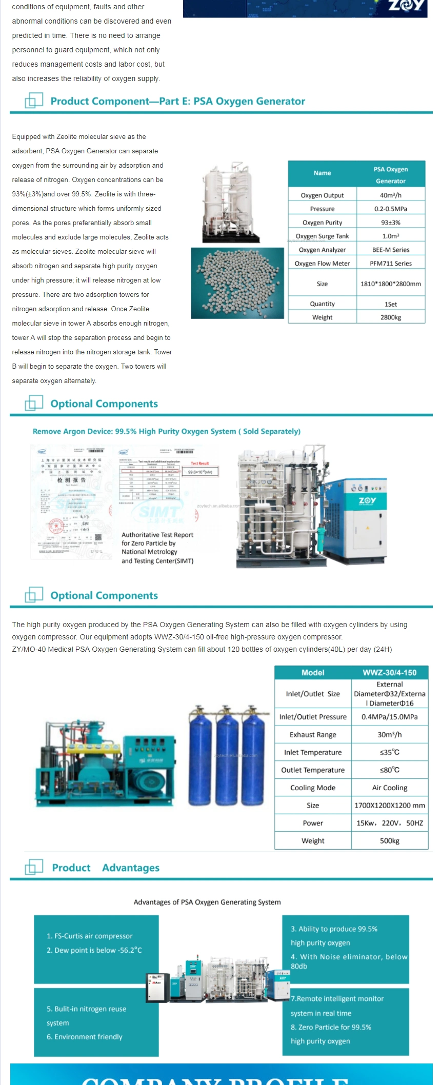 Flow 10m3 Psa Oxygen Generator with Filling System Medical Oxygen Plant