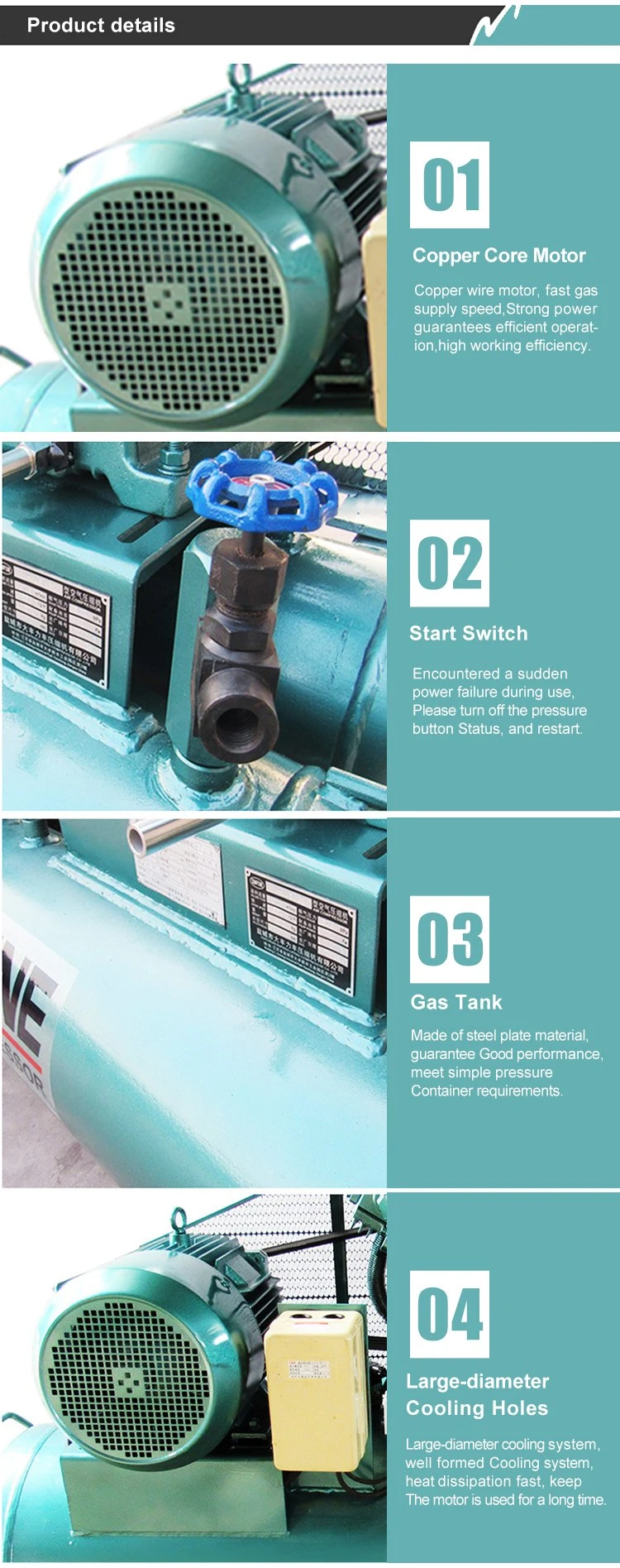 7.5kw 10HP Piston Middle Pressure Air Compressor Used for Pipeline Ppressure Test of Oil Exploration, Sweeping Lines, Gas Lift and Other Projects